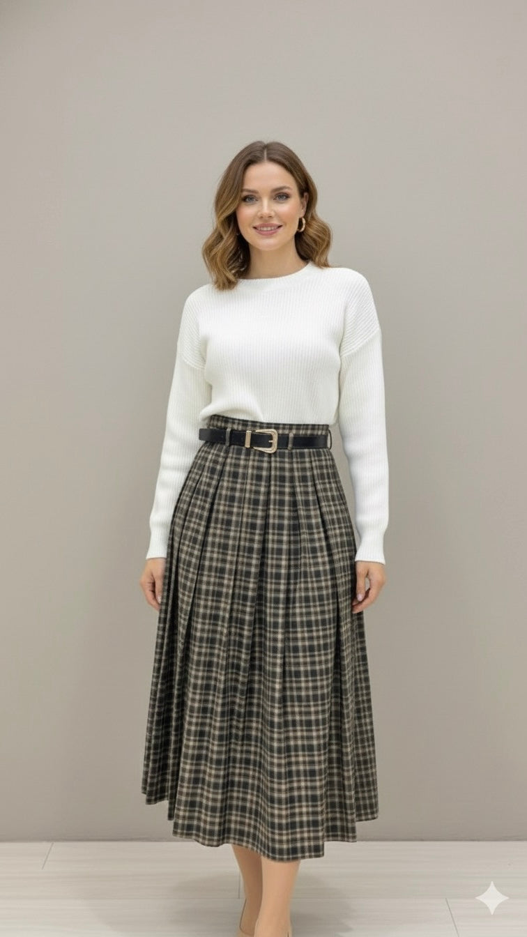 Jupe Écossaise Longue - Style Classique et Fluide