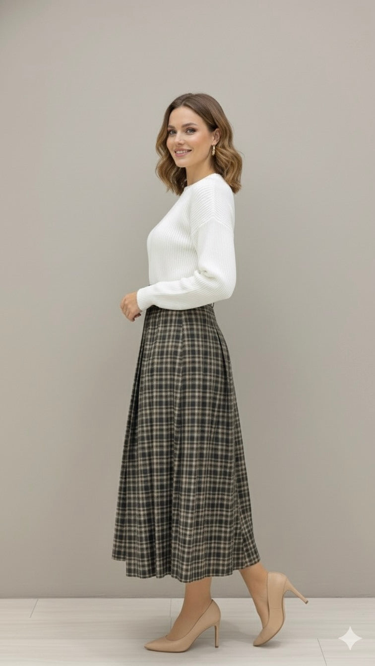 Jupe Écossaise Longue - Style Classique et Fluide