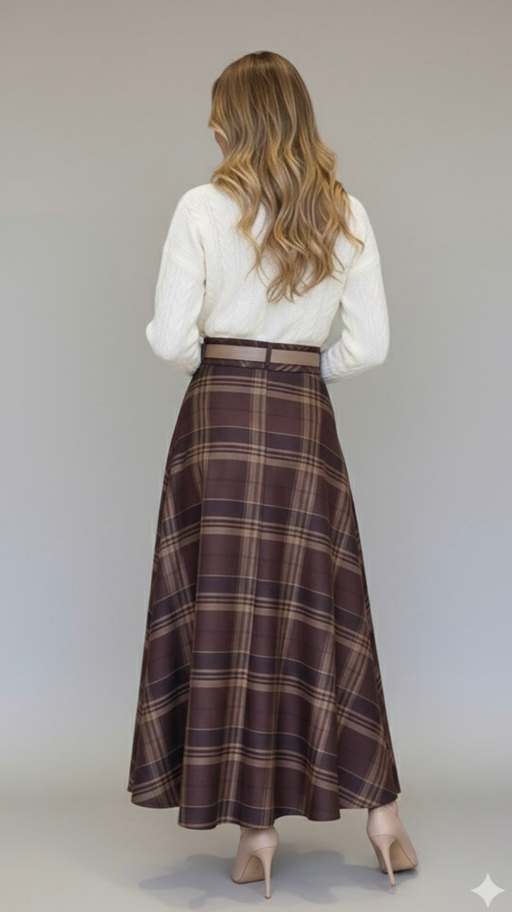 Jupe Longue Taille Haute Évasée - Maille Hiver