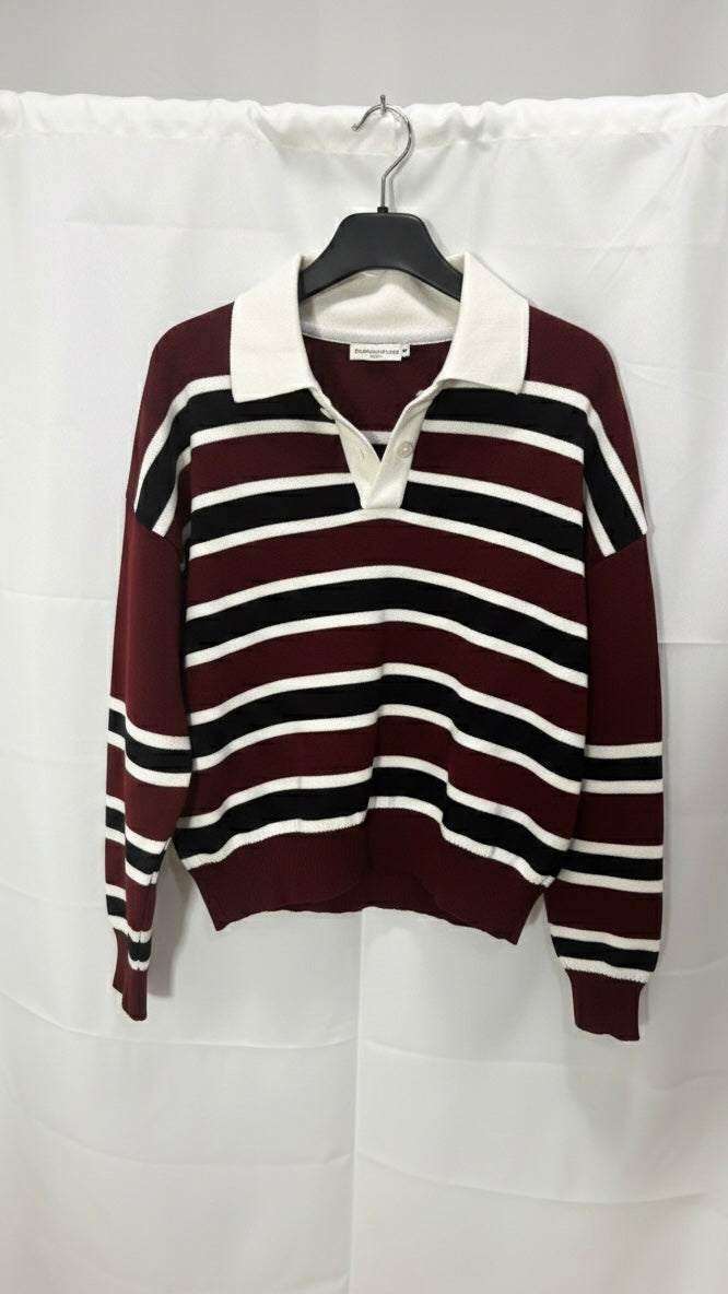 Pull Rayé Col Polo