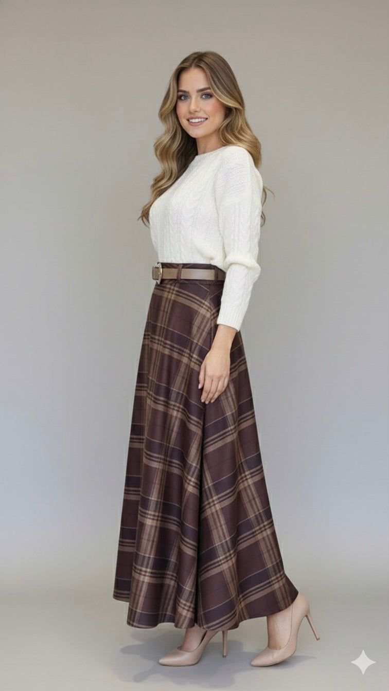 Jupe Longue Taille Haute Évasée - Maille Hiver