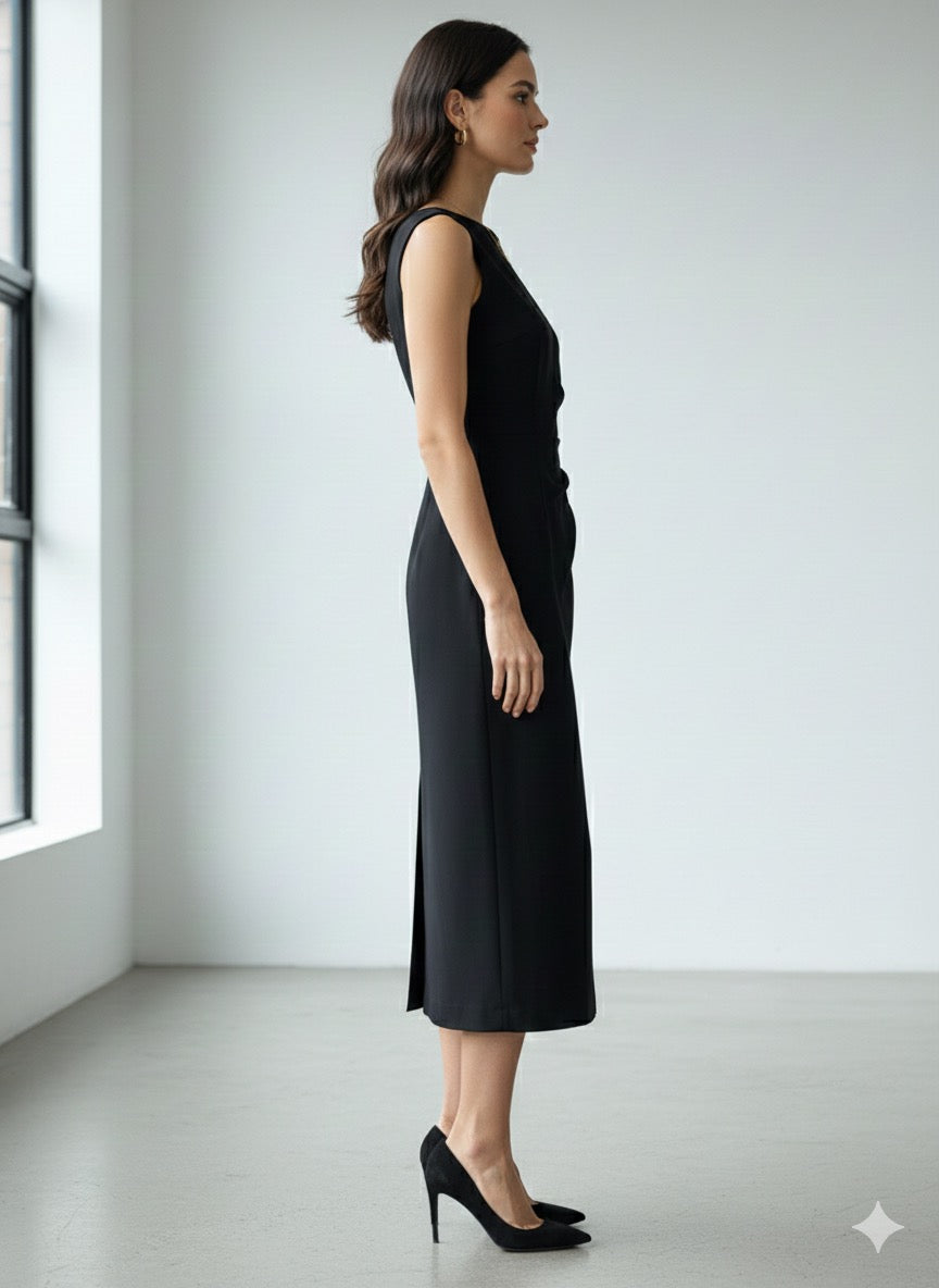 Robe Crayon Ajustée avec Fente et Effet Froncé