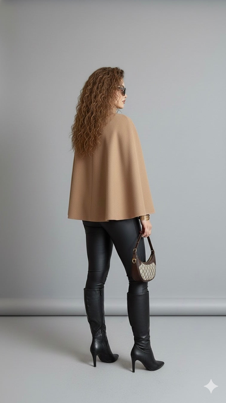 Solid Waist Tie Elegant Chic Wool Cape Christmas Outerwear