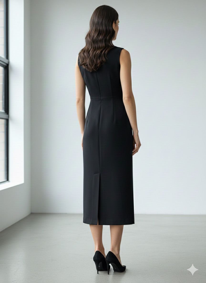 Robe Crayon Ajustée avec Fente et Effet Froncé