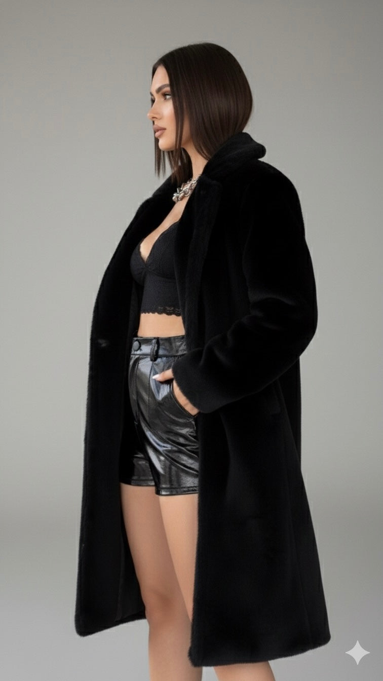 Manteau long en fourrure noire