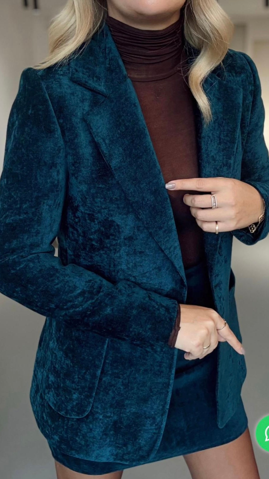 Ensemble jupe & blazer en velours premium – Bleu pétrole